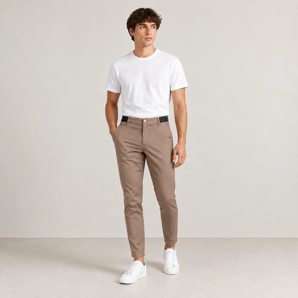 Pantalon marron clair, pose dans le studio IVAREE