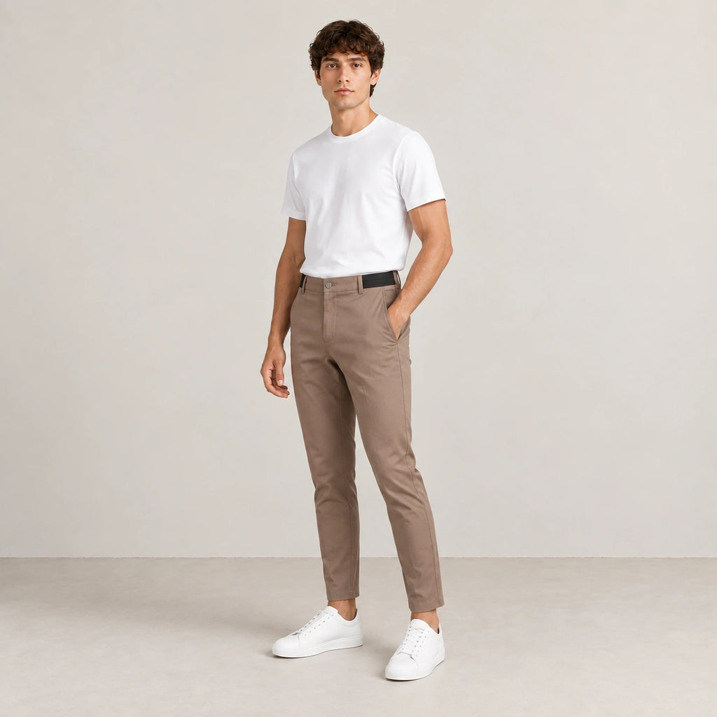 Pantalon marron clair, trois-quarts dans le studio IVAREE