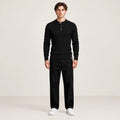 Pull côtelé col rond à boutonnage IVAREE Noir – vue face studio