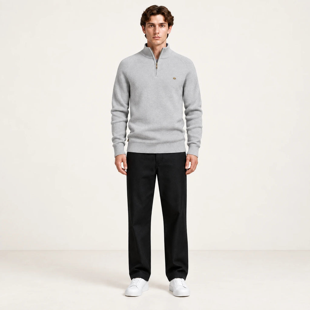 Pull demi-zip gris en maille côtelée IVAREE, vue de face