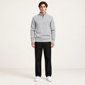 Pull demi-zip gris en maille côtelée IVAREE, vue de face