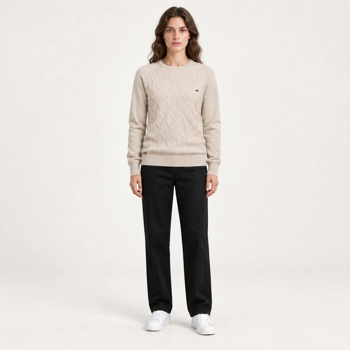 Pull à maille losanges beige IVAREE, vue de face