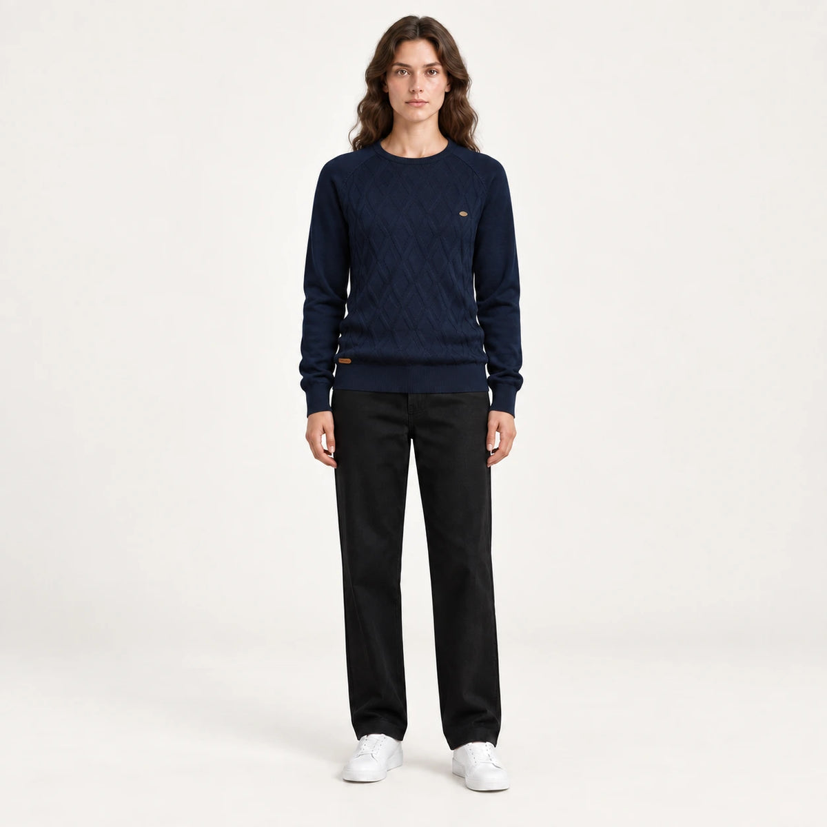 Pull à maille losanges bleu marine IVAREE, vue de face