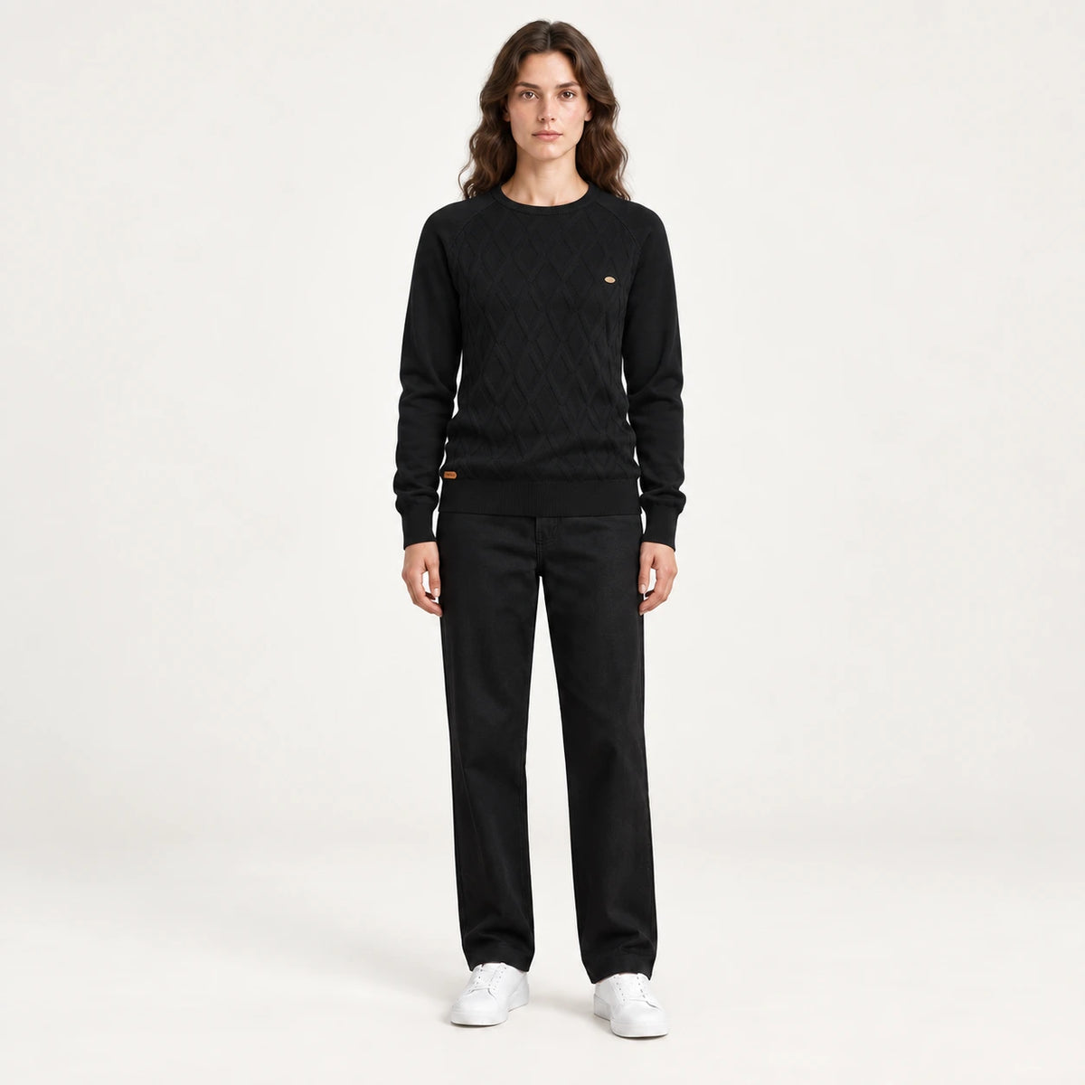 Pull à maille losanges noir IVAREE, vue de face