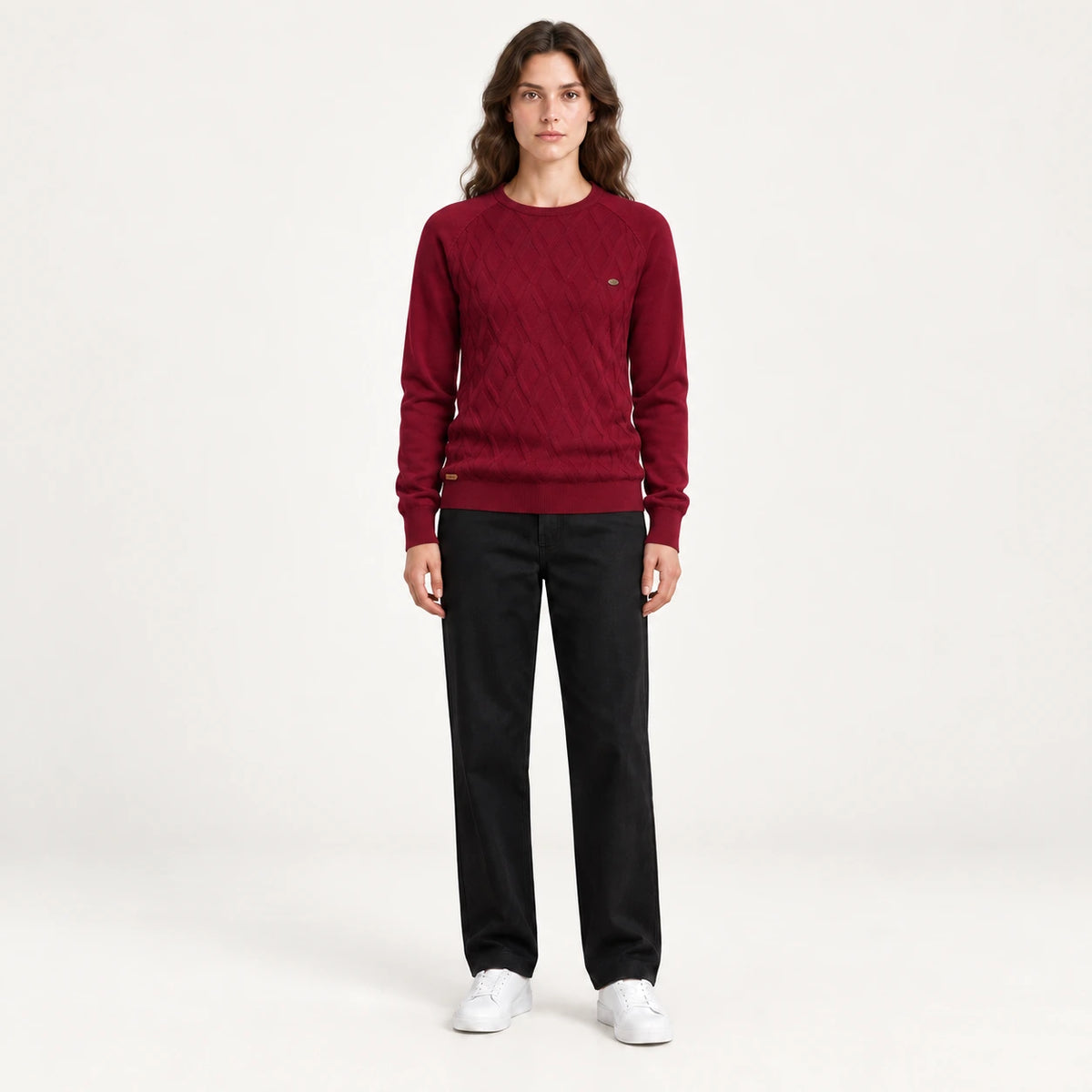Pull à maille losanges rouge IVAREE, vue de face
