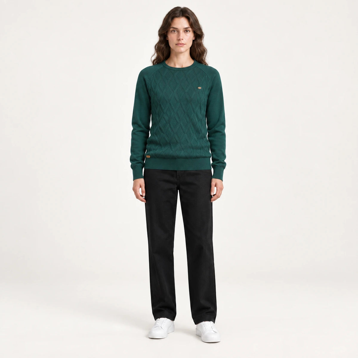 Pull à maille losanges vert IVAREE, vue de face