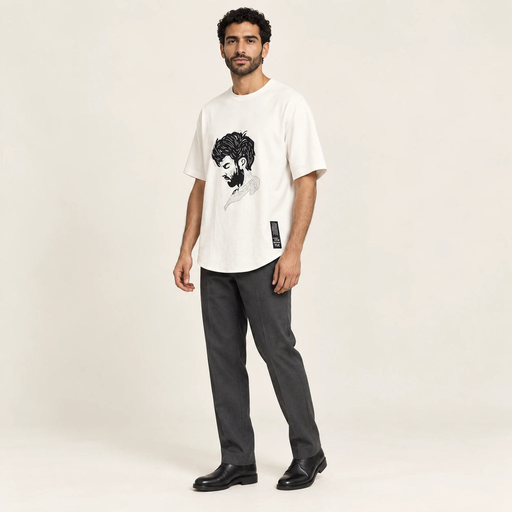 T-shirt col rond casual Blanc/Noir, vue trois-quarts, studio IVAREE