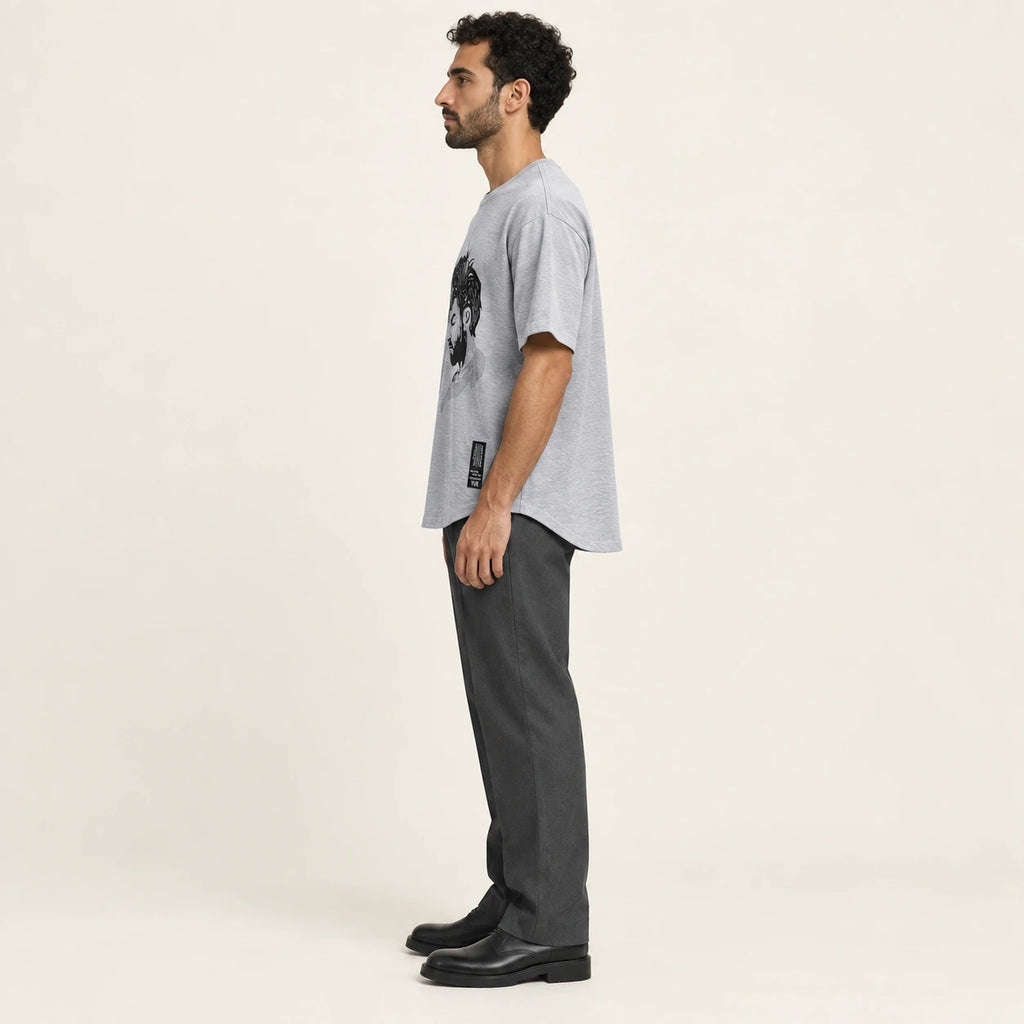 T-shirt col rond casual Gris, vue de profil, studio IVAREE