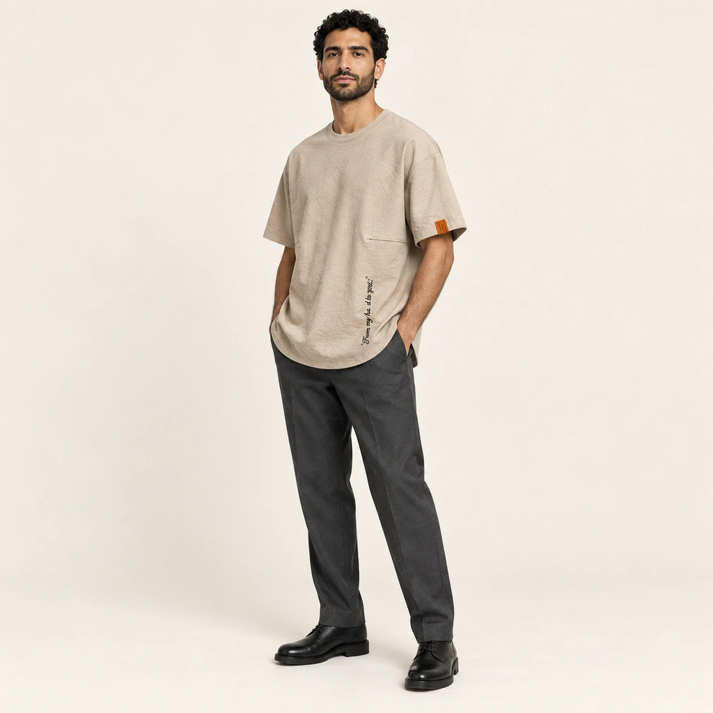 T-shirt col rond casual Kaki, vue trois-quarts, studio IVAREE