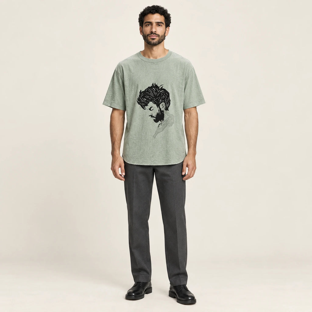 T-shirt col rond casual Vert, vue de face, studio IVAREE