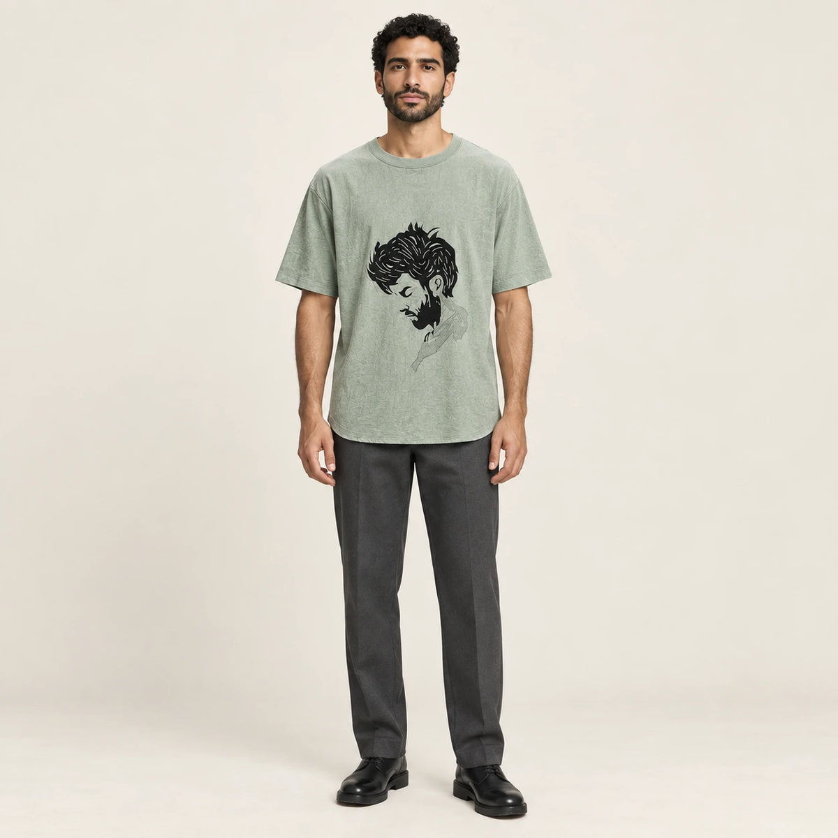T-shirt col rond casual Vert, vue de face, studio IVAREE