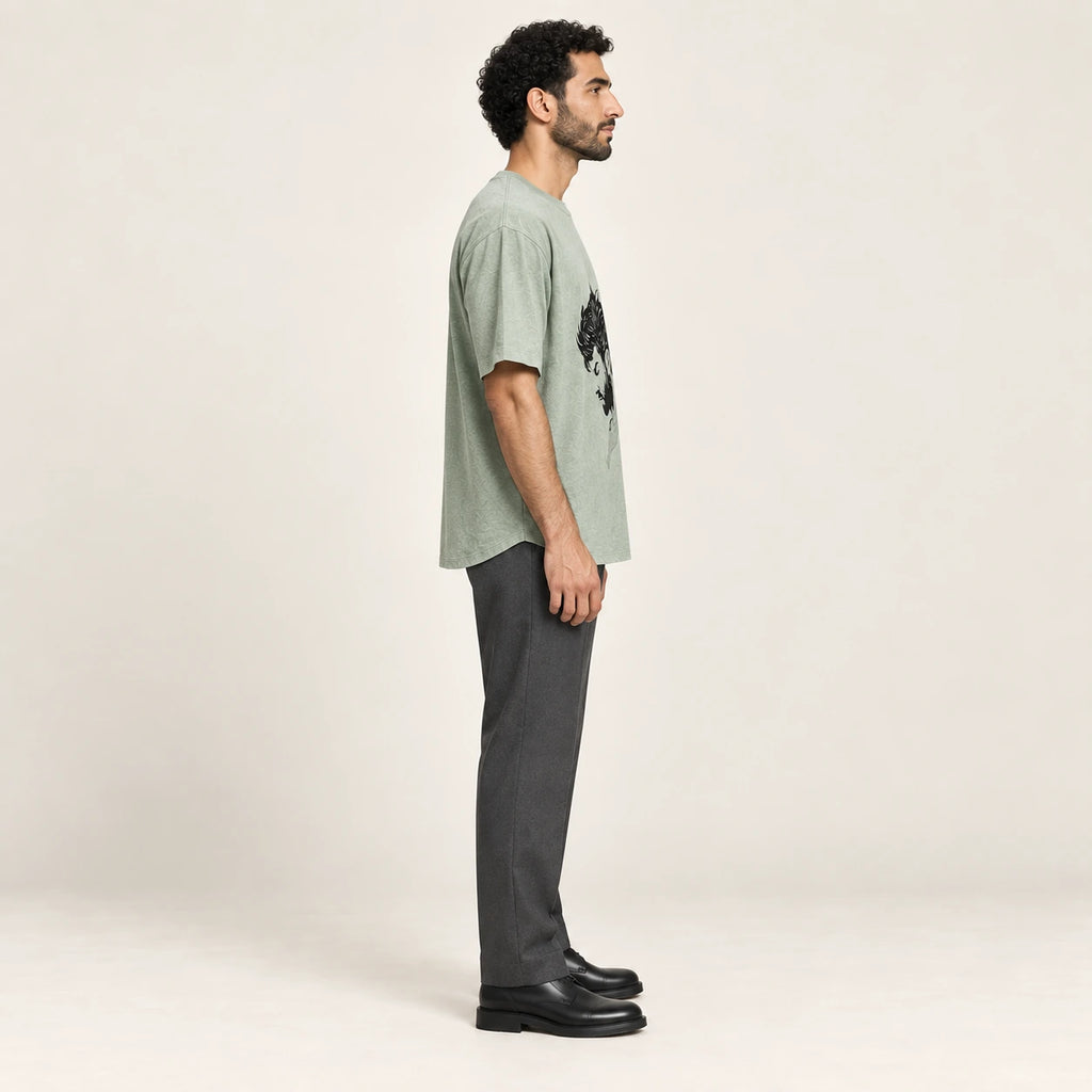 T-shirt col rond casual Vert, vue de profil, studio IVAREE