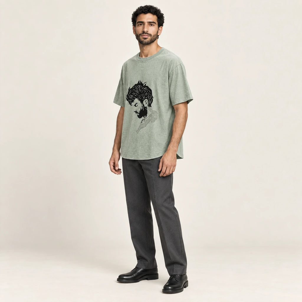T-shirt col rond casual Vert, vue trois-quarts, studio IVAREE
