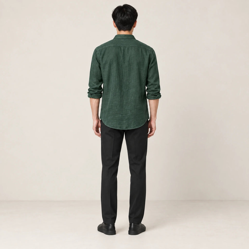 T-shirt en lin col V Vert, vue de dos, studio IVAREE