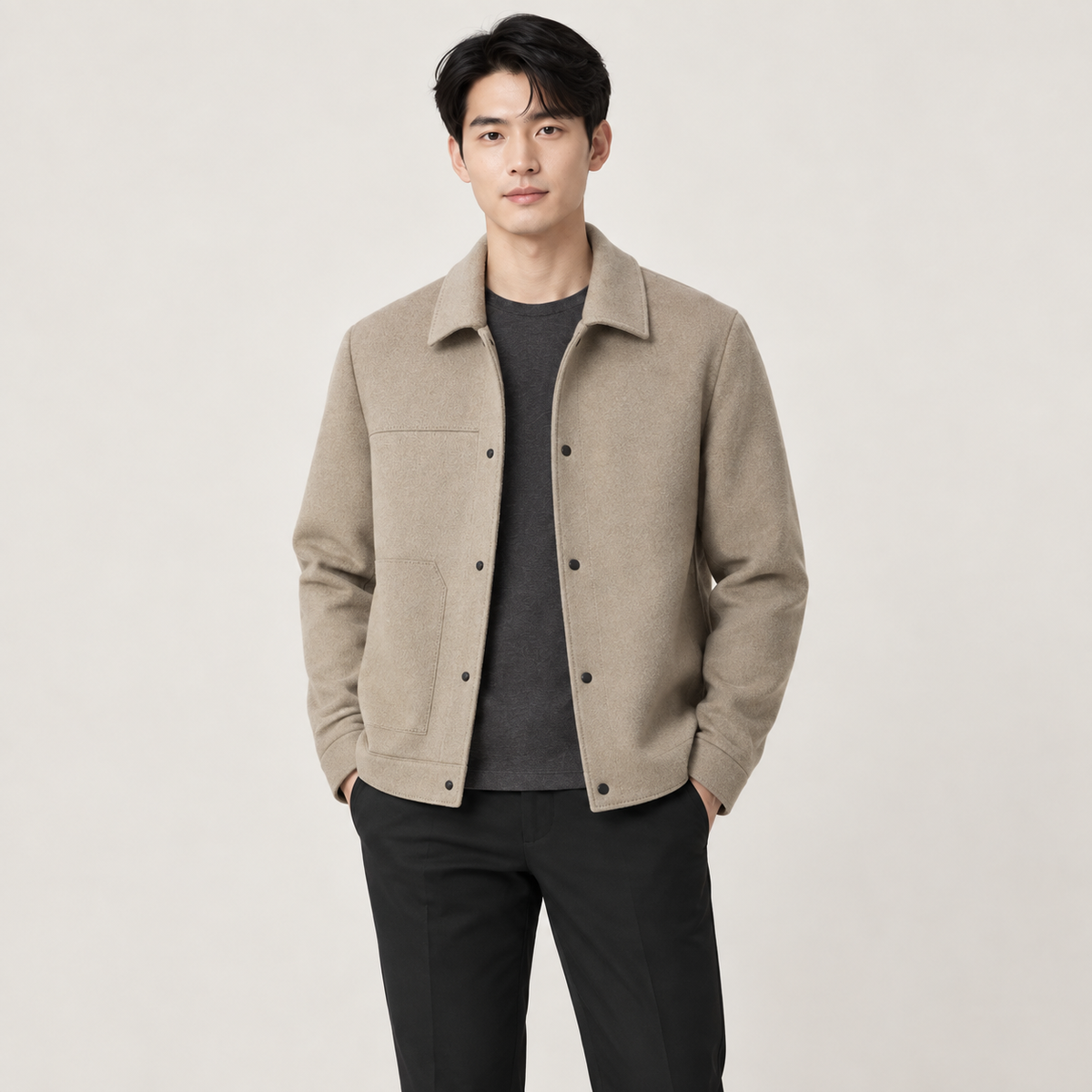 IVAREE — Veste-chemise en laine — Beige — vue portée de face