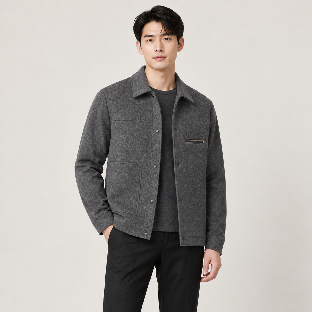 IVAREE — Veste-chemise en laine — Gris — vue portée de face