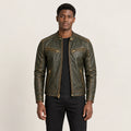 Veste en cuir Vert, vue face dans le studio IVAREE