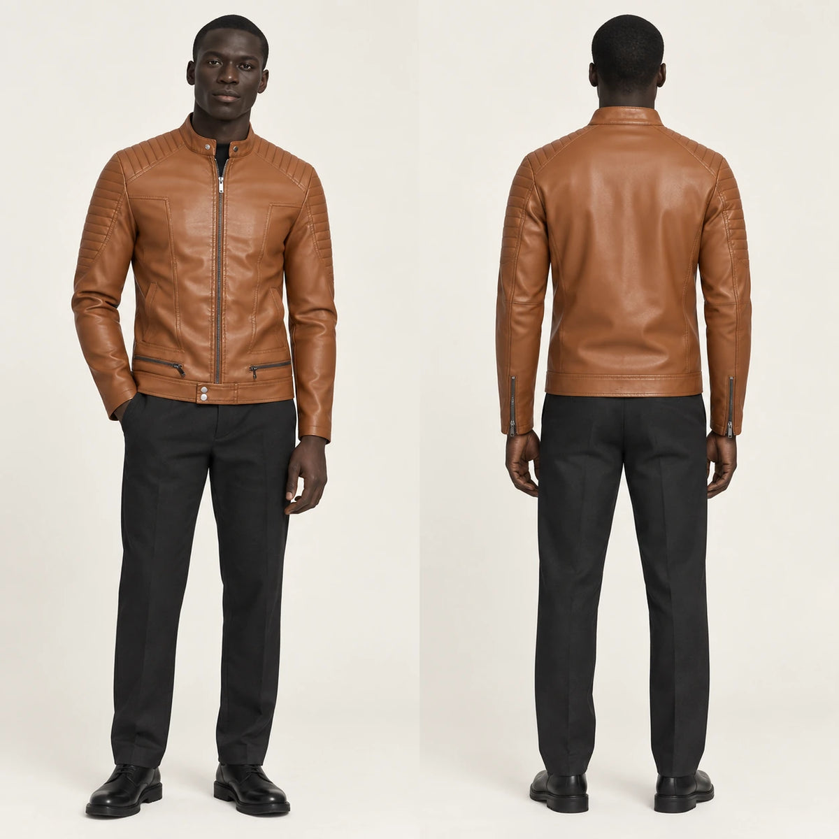 Veste en cuir Marron foncé, vue dos dans le studio IVAREE