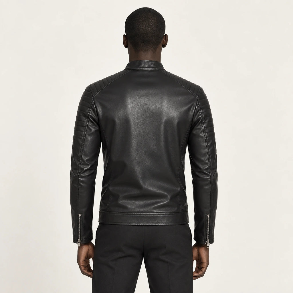 Veste en cuir Noir, vue dos dans le studio IVAREE