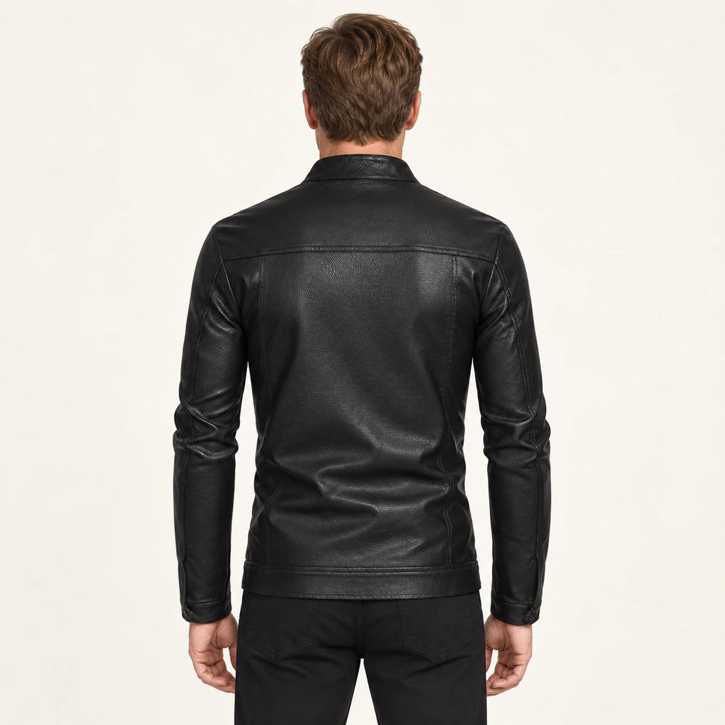Veste en cuir Noir, vue dos dans le studio IVAREE