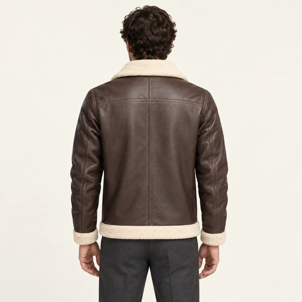 Veste en cuir Café, vue dos dans le studio IVAREE