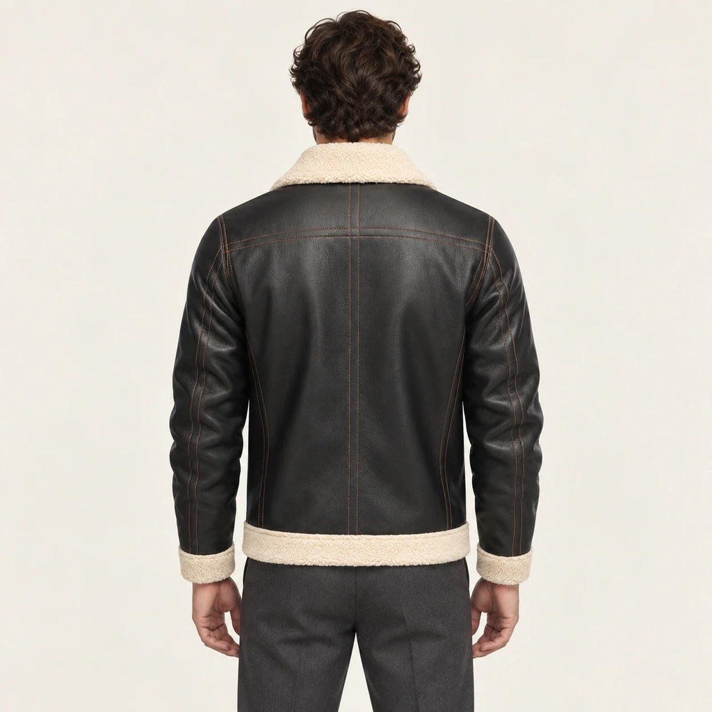 Veste en cuir Noir, vue dos dans le studio IVAREE