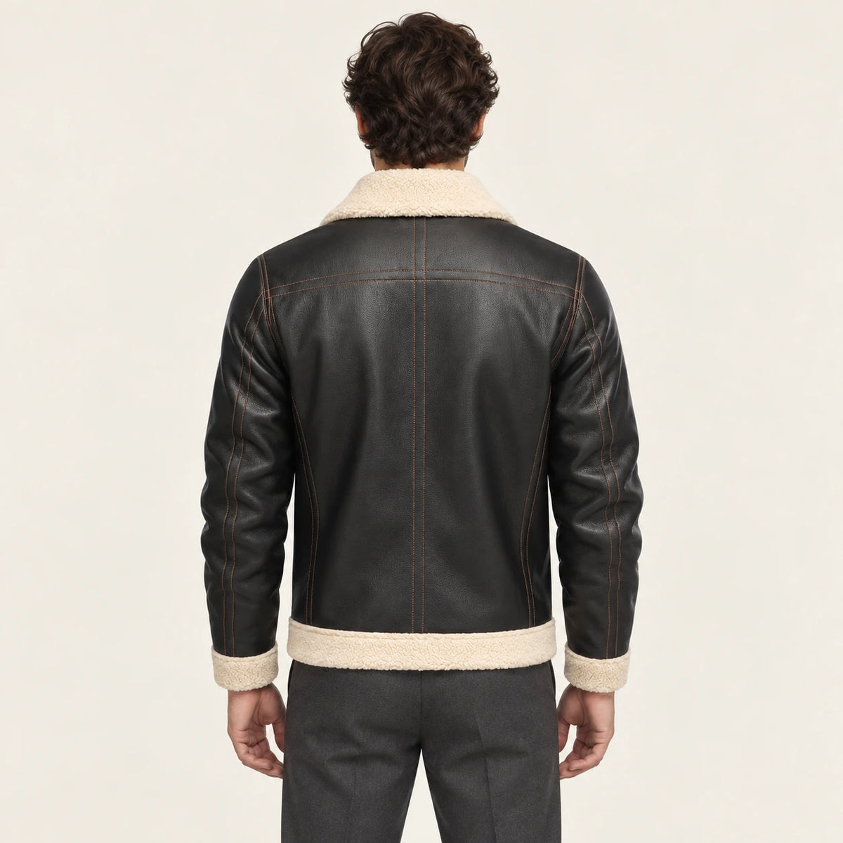 Veste en cuir Noir, vue dos dans le studio IVAREE