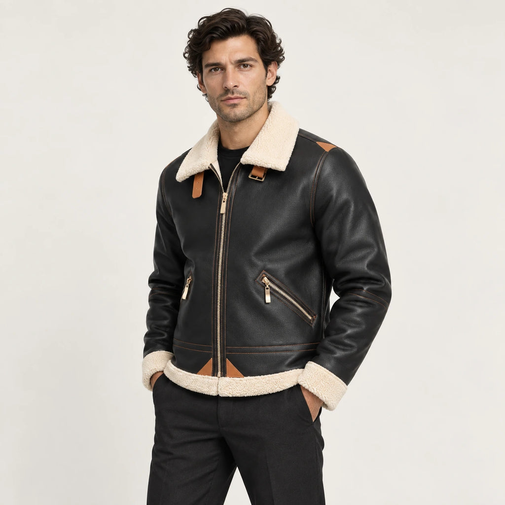 Veste en cuir Noir, vue trois-quarts dans le studio IVAREE