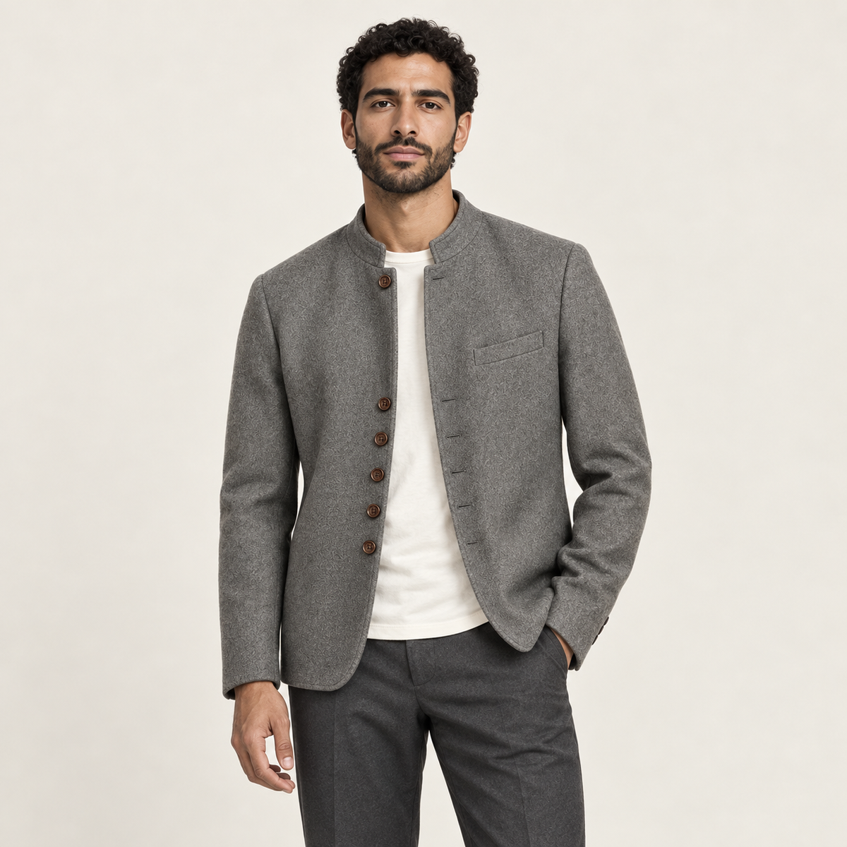 IVAREE — Veste en laine à col droit — Gris — vue portée de face