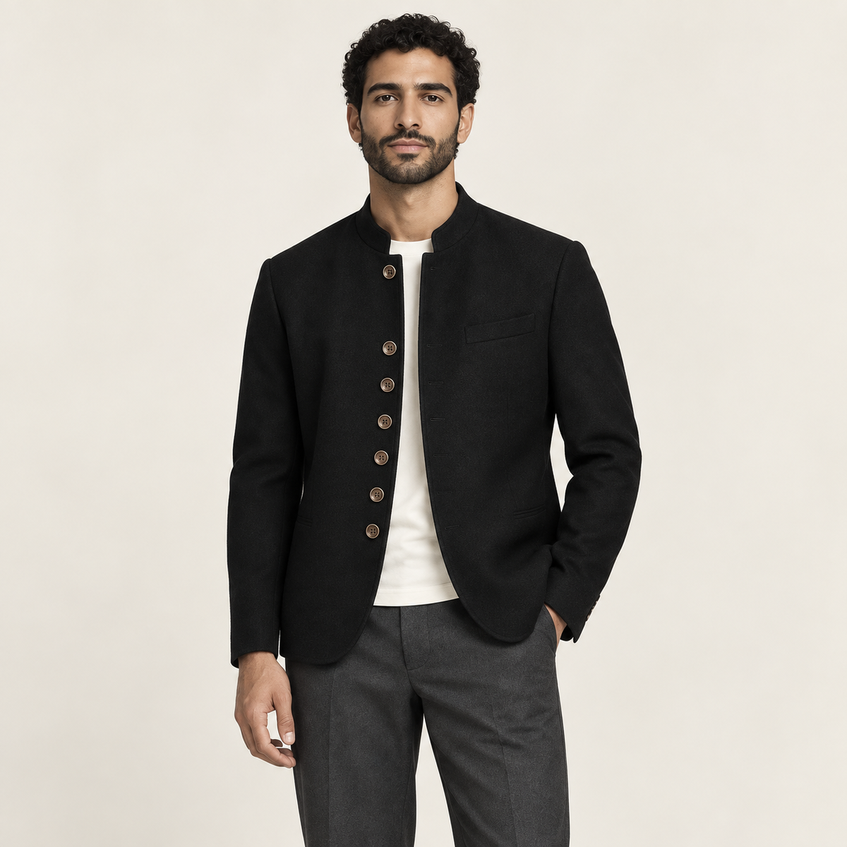 IVAREE — Veste en laine à col droit — Noir — vue portée de face