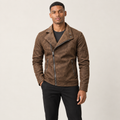 IVAREE — Veste de moto en cuir — Marron — vue portée de face