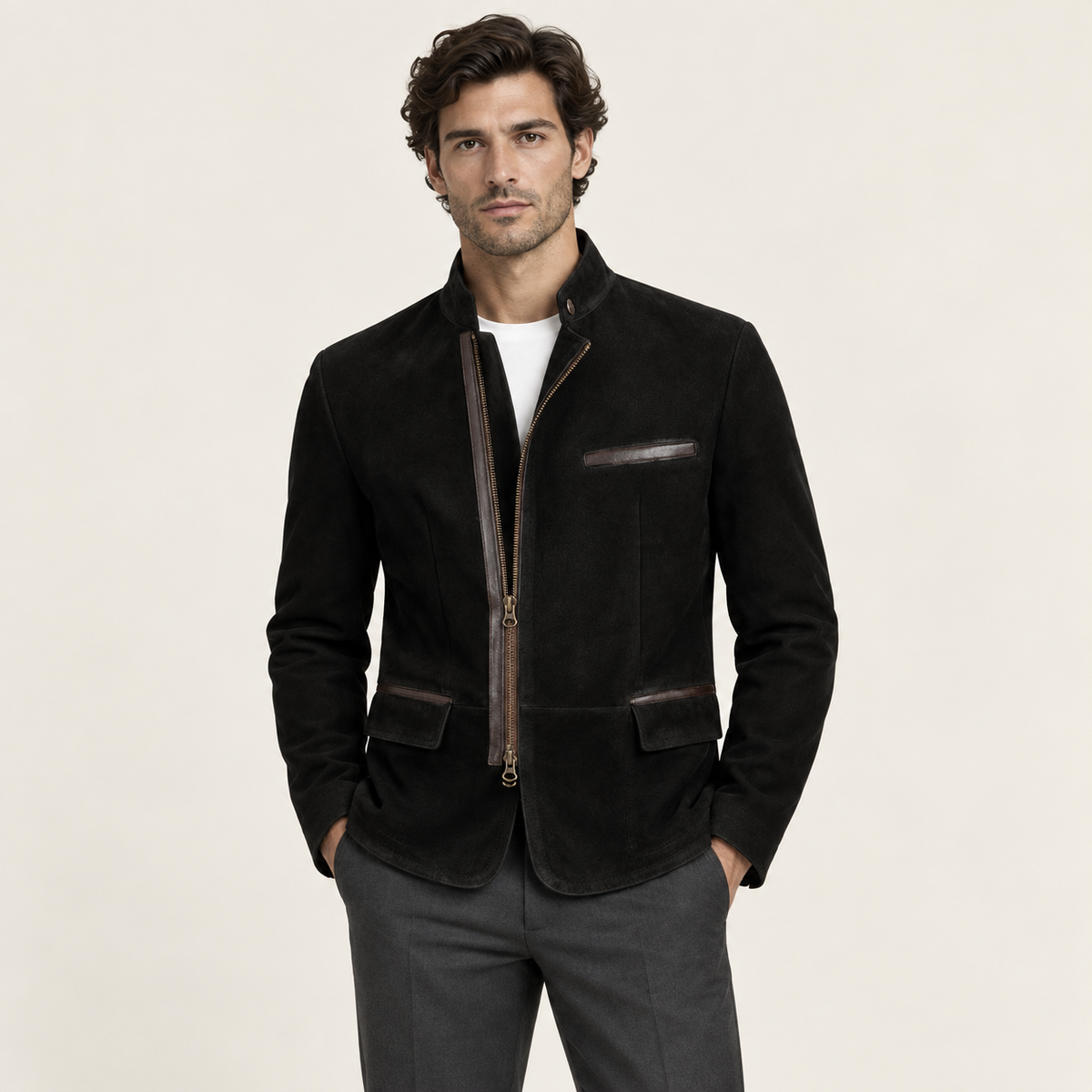 IVAREE — Veste zippée en daim — Noir — vue portée de face