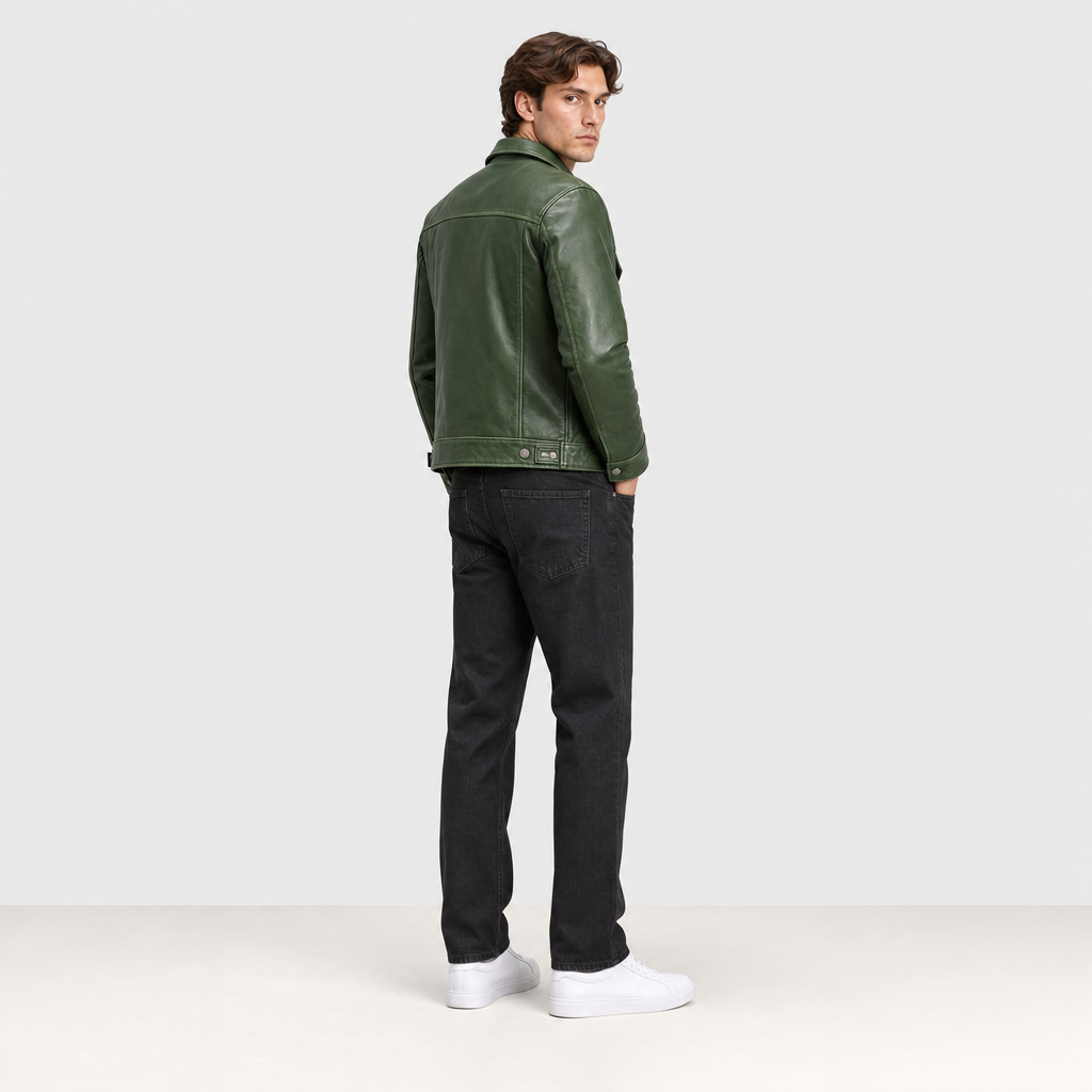 Veste en cuir vert patine dos